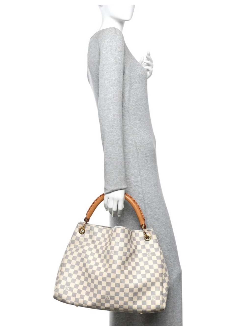 Louis Vuitton Paris Damier Azur Checkered Shoulder Bag Made in France red accent